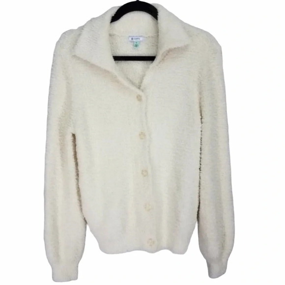 Susina Teddy Fleece Knit Cardigan Sweater Ivory S - Picture 6 of 8